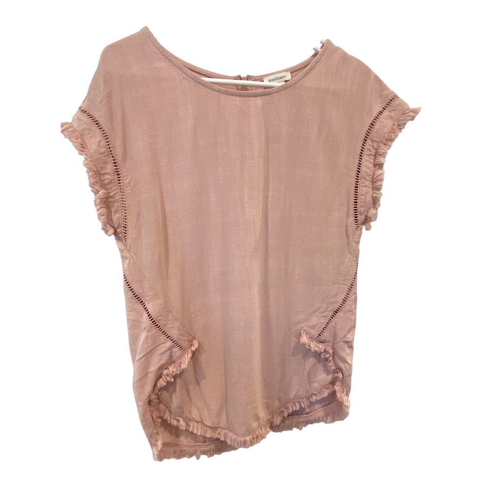 Sundance Fringed Top Women's XS Boho‎ Festival Style Short Sleeve Pink Blouse